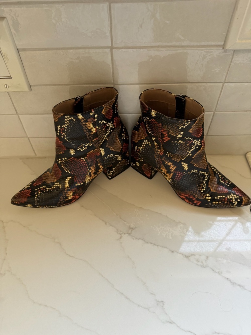 Steve Madden Women's Snake-Print Ankle Boots in Black and Brown